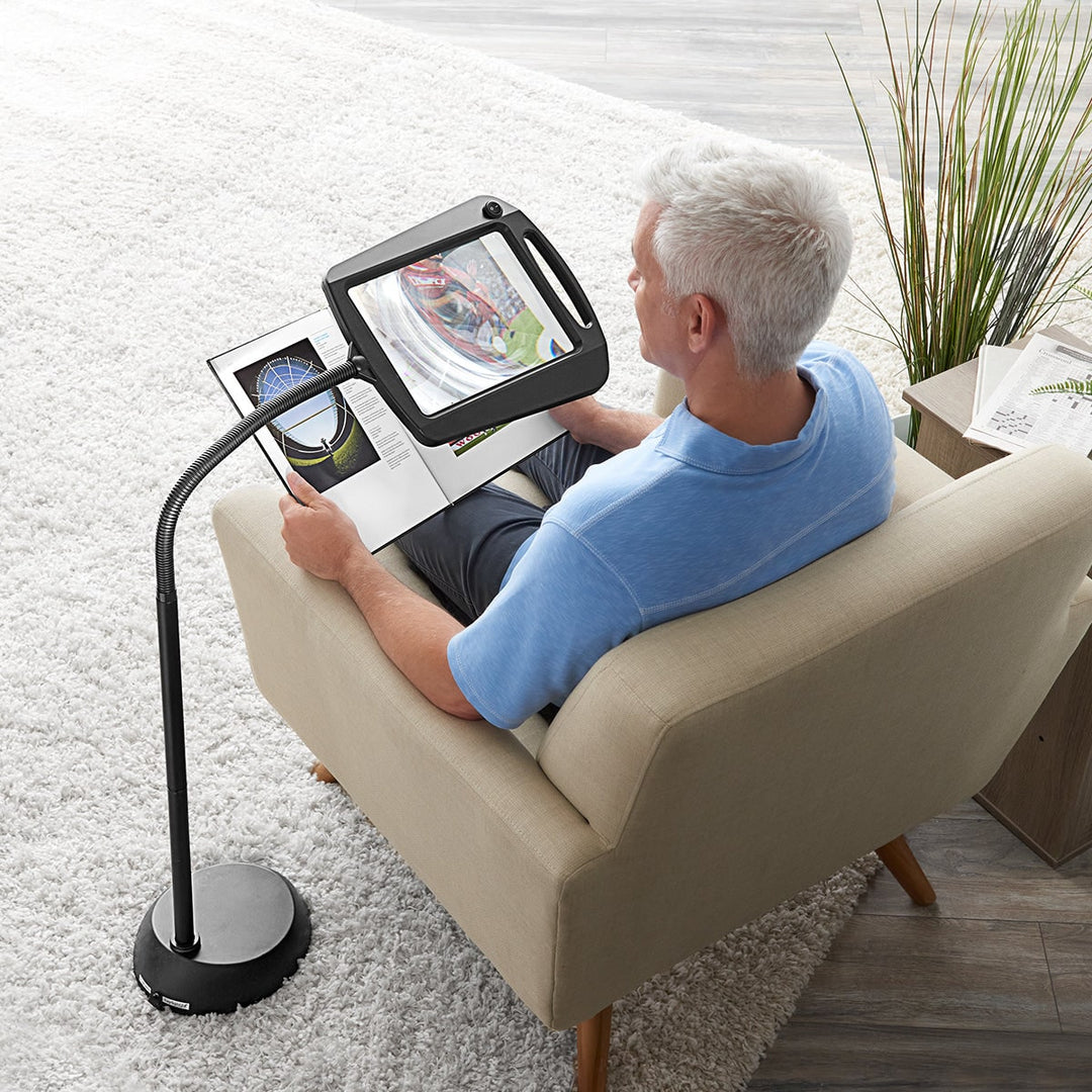 Premium LED Floor Magnifying Lamp with Adjustable Gooseneck - 8x10 Lens