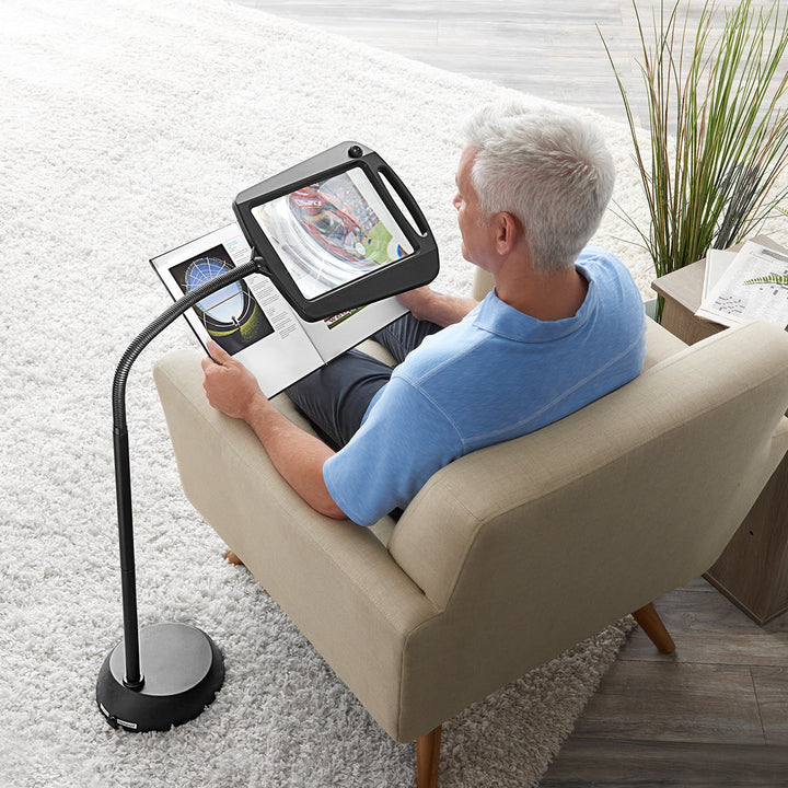 Premium LED Floor Magnifying Lamp with Adjustable Gooseneck - 8x10 Lens