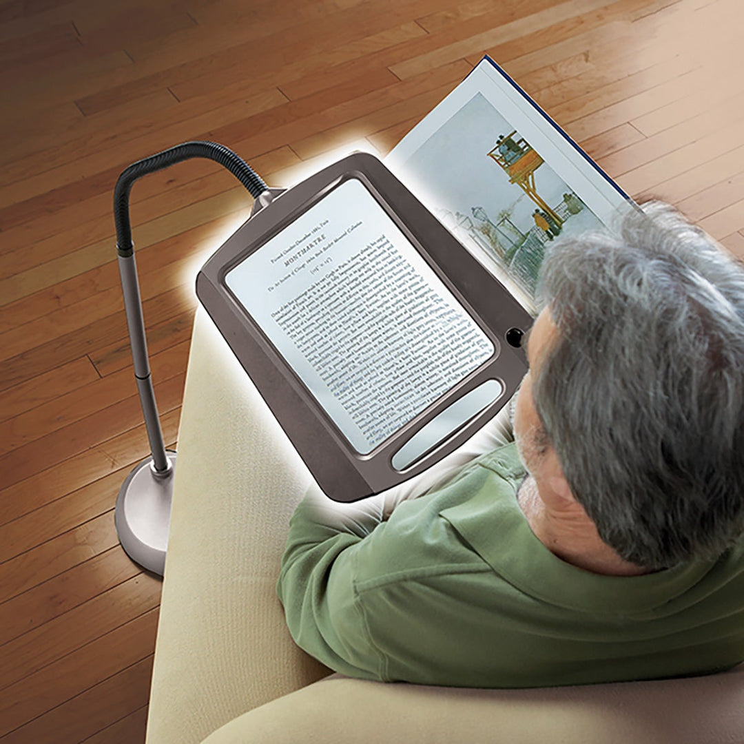 Premium LED Floor Magnifying Lamp with Adjustable Gooseneck - 8x10 Lens