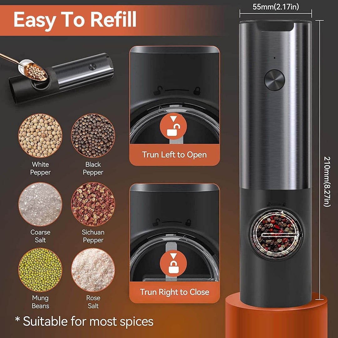 FlavorGlide Rechargeable Electric Salt & Pepper Grinder Set with LED