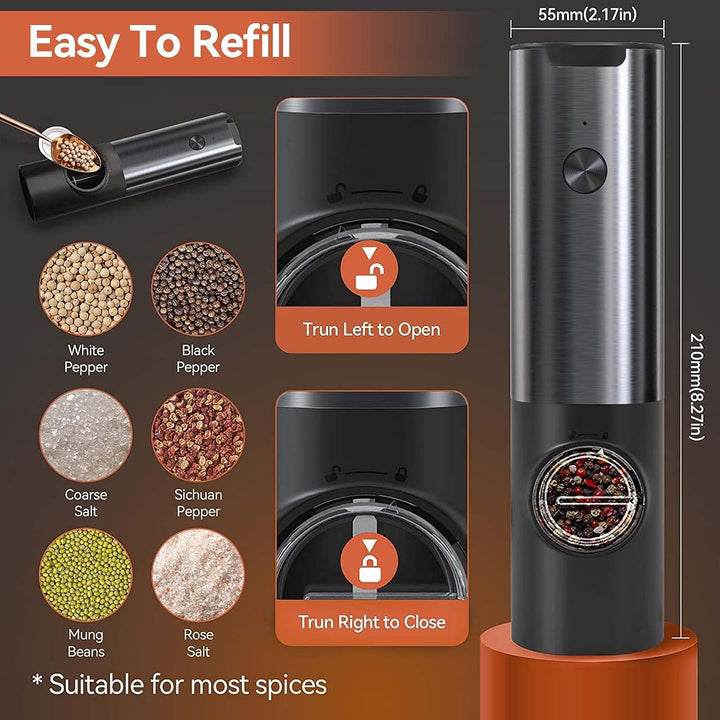 FlavorGlide Rechargeable Electric Salt & Pepper Grinder Set with LED