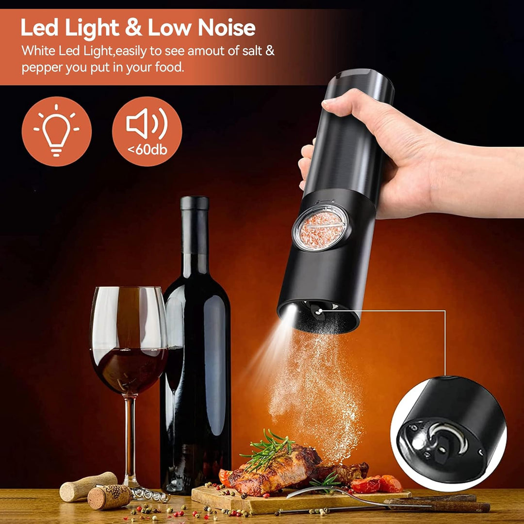 FlavorGlide Rechargeable Electric Salt & Pepper Grinder Set with LED