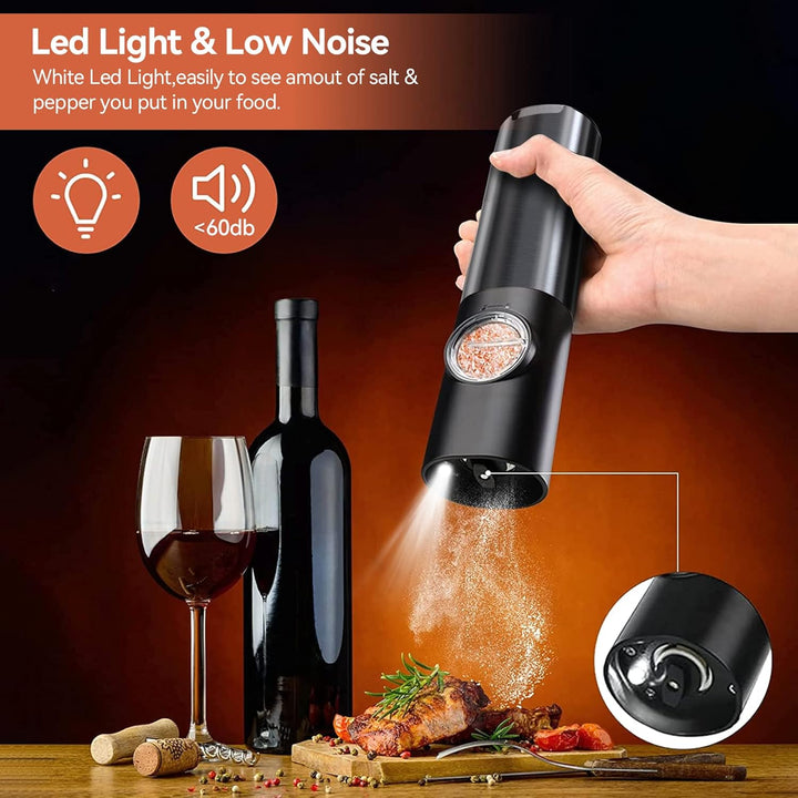 FlavorGlide Rechargeable Electric Salt & Pepper Grinder Set with LED
