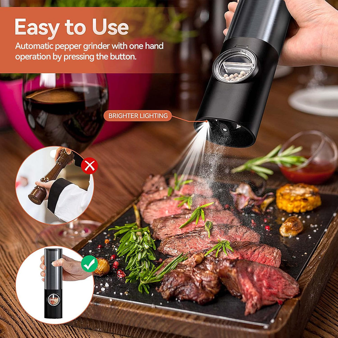 FlavorGlide Rechargeable Electric Salt & Pepper Grinder Set with LED