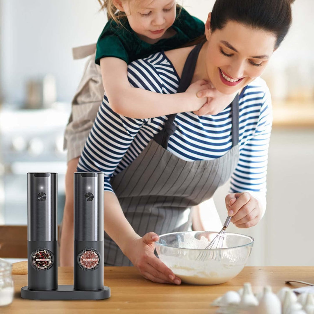 FlavorGlide Rechargeable Electric Salt & Pepper Grinder Set with LED