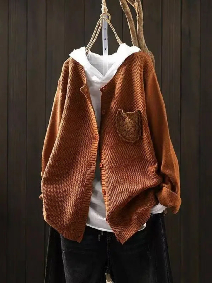 Remilda | Women's Oversized Knit Cardigan Sweater — Embroidered Chest Pocket in 8 Colors | Westmere