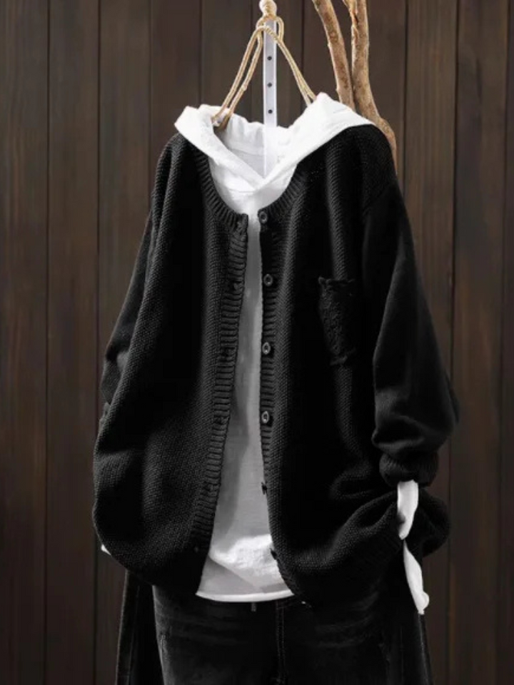 Remilda | Women's Oversized Knit Cardigan Sweater — Embroidered Chest Pocket in 8 Colors | Westmere