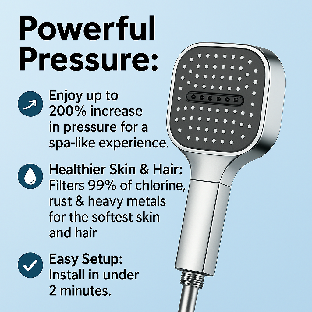 High-Pressure Shower Head with Turbo Boost Technology and Filtration