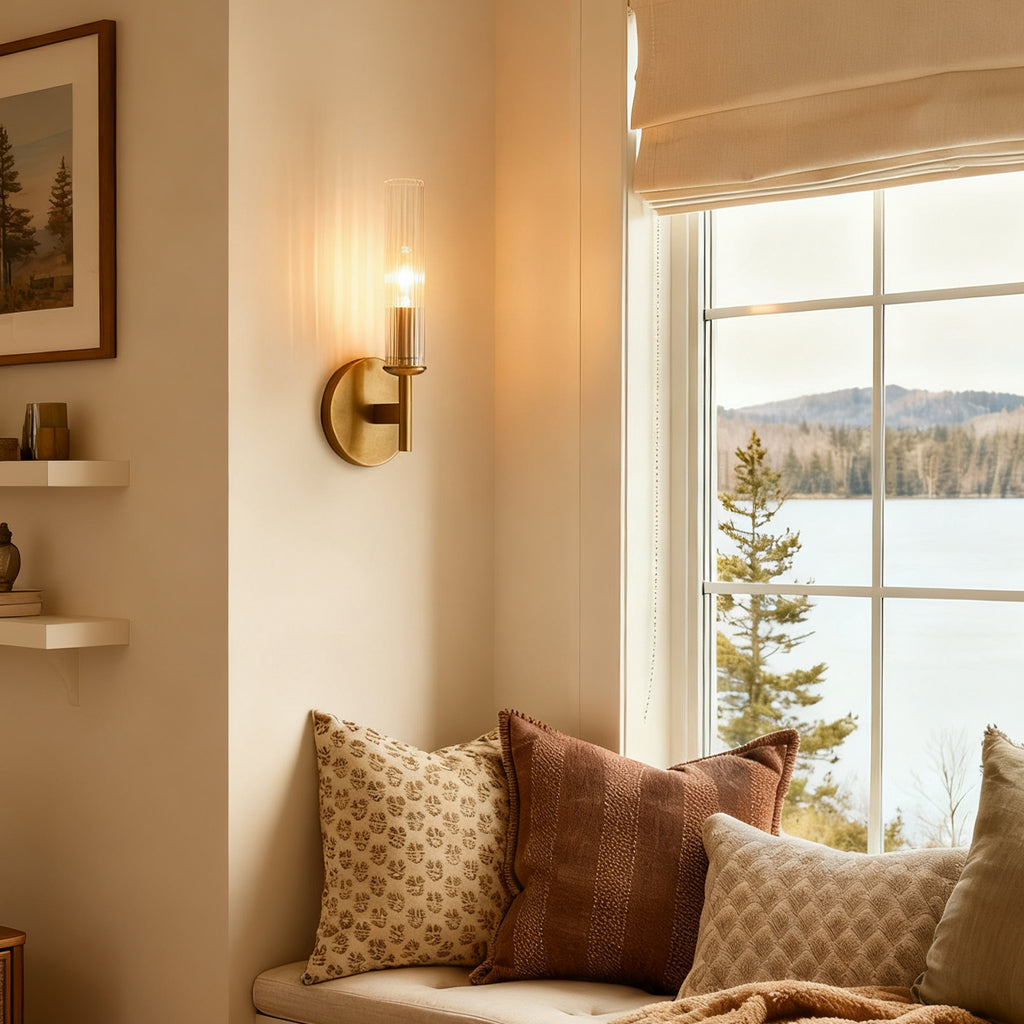 Vireo Farmhouse Copper Ribbed Glass Tube Sconce