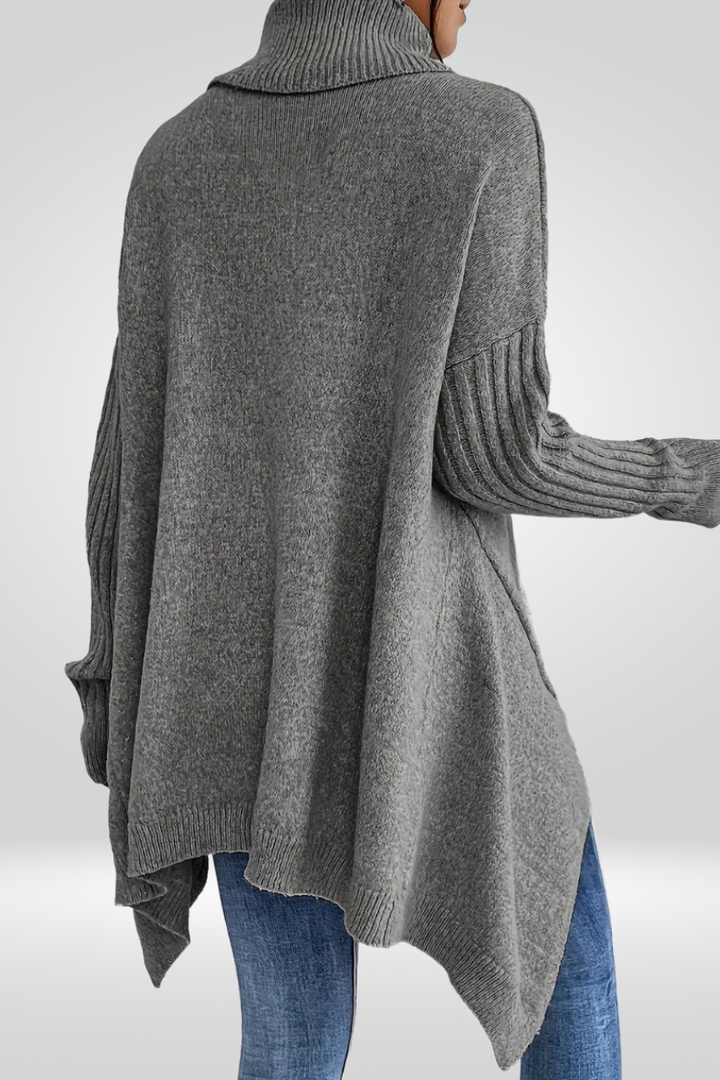 Romara | Women's Oversized Turtleneck Sweater — Draped Asymmetric Hem Pullover in 5 Colors | Westmere