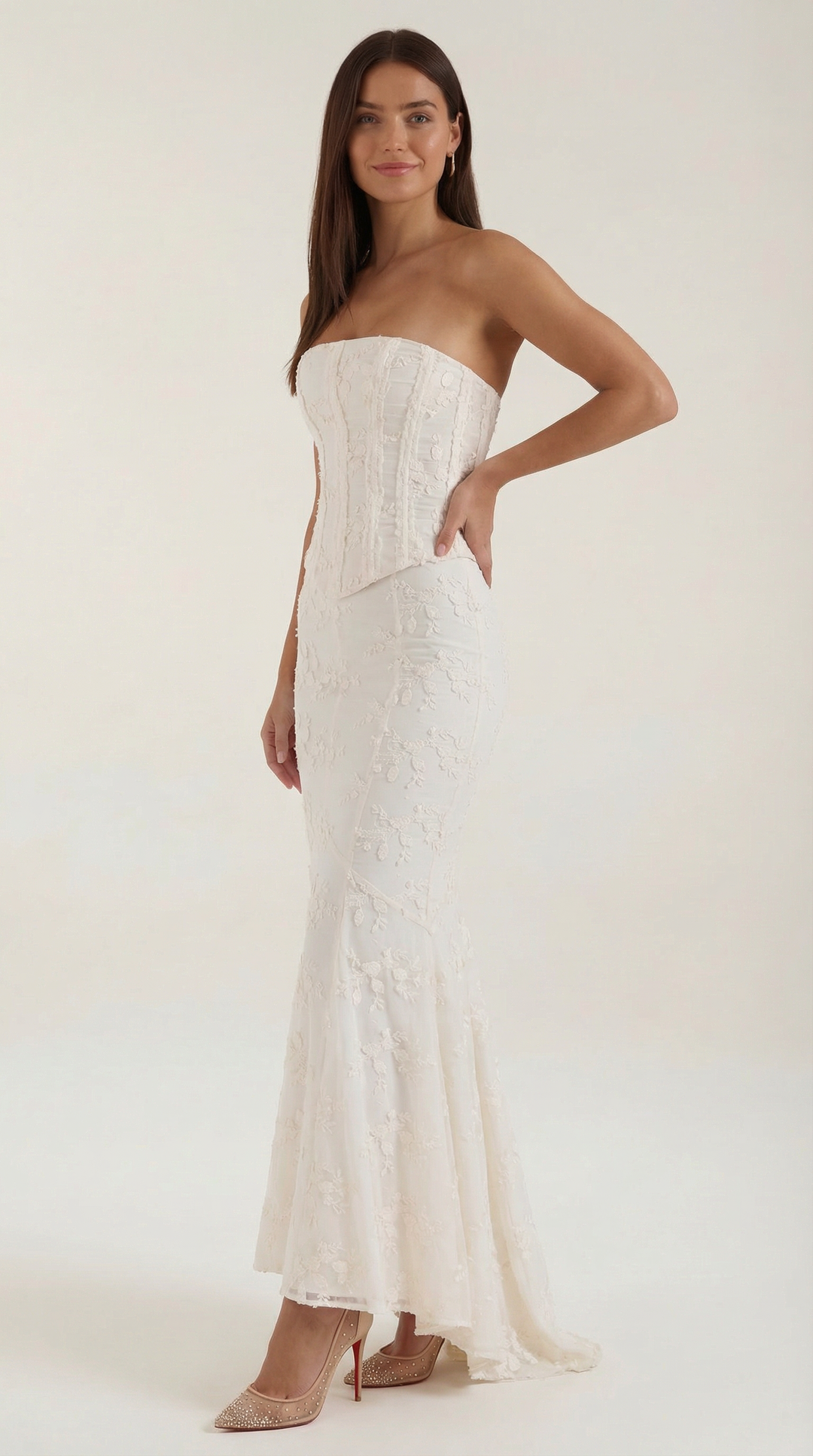 Maxi dress women's corset style lace mermaid silhouette strapless