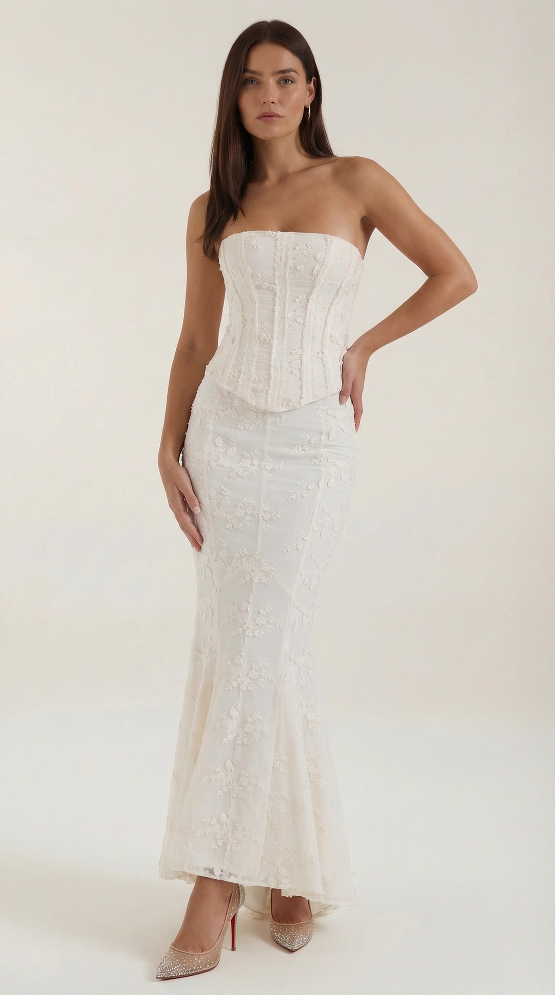 Maxi dress women's corset style lace mermaid silhouette strapless