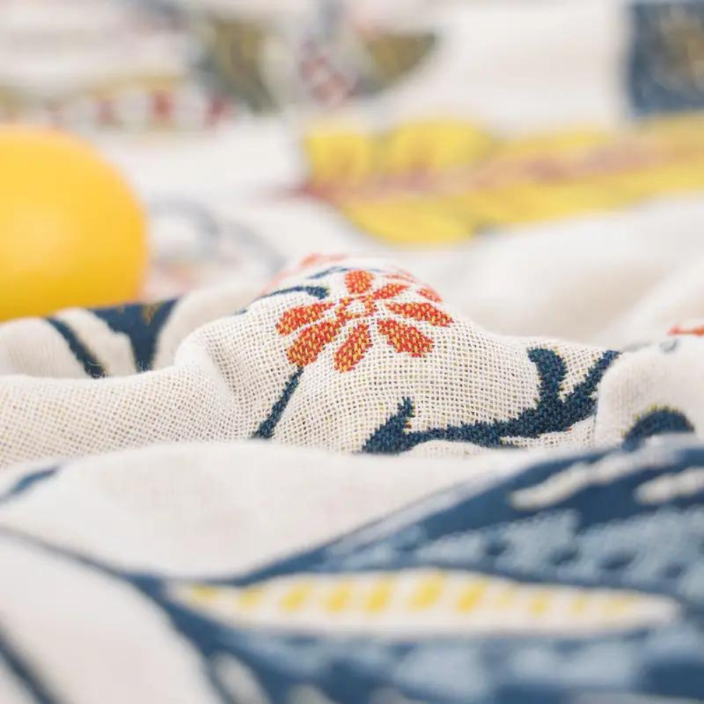 Reversible Floral Jacquard Cotton Throw Blanket with Tassel Trim