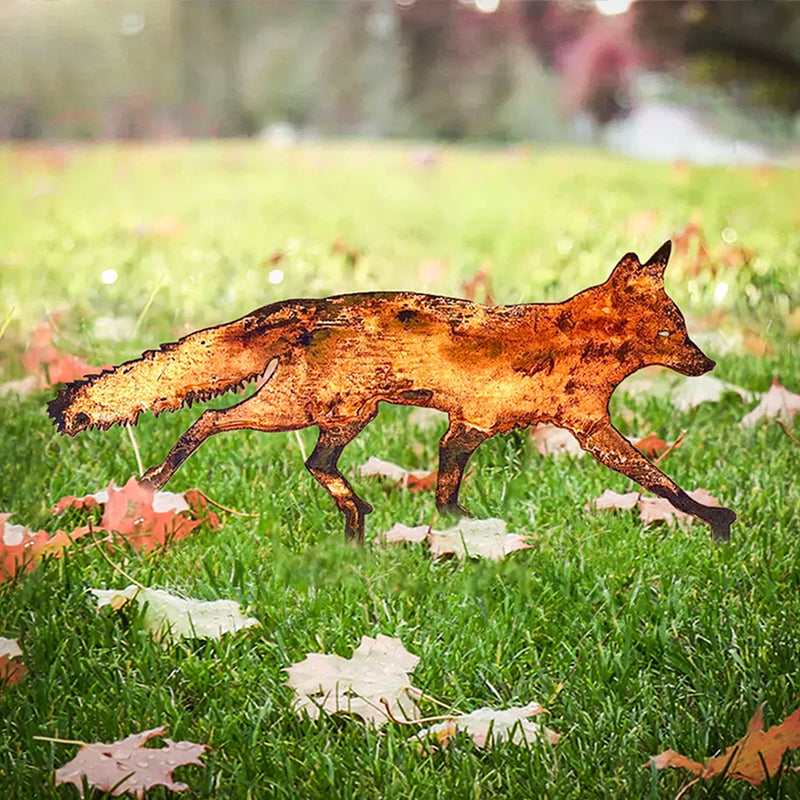 Rustic Metal Fox for Garden Decoration