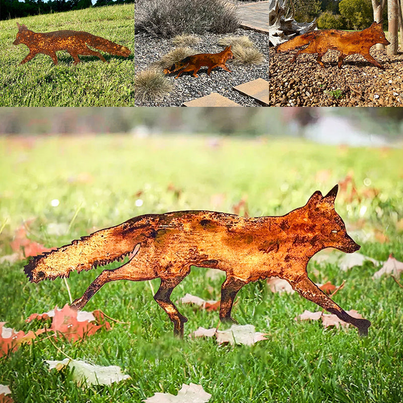 Rustic Metal Fox for Garden Decoration