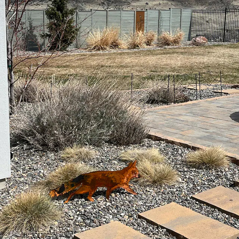 Rustic Metal Fox for Garden Decoration