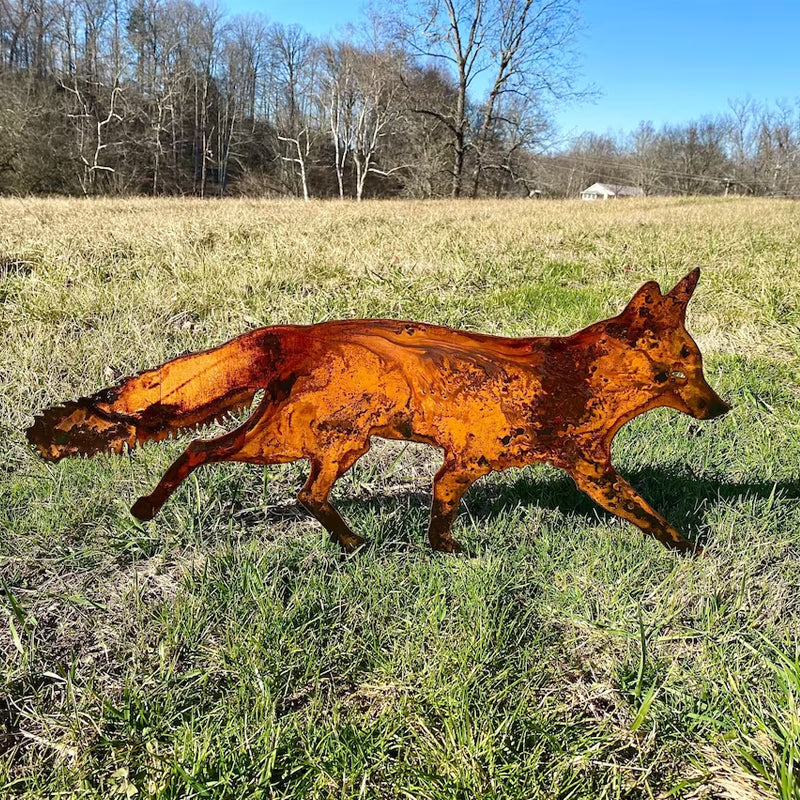 Rustic Metal Fox for Garden Decoration
