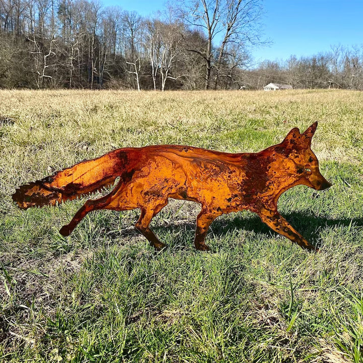 Rustic Metal Fox for Garden Decoration