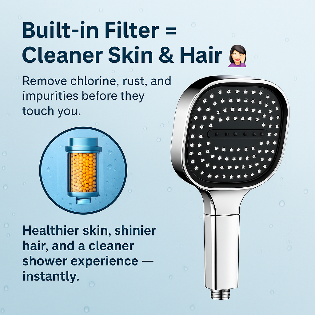 High-Pressure Shower Head with Turbo Boost Technology and Filtration