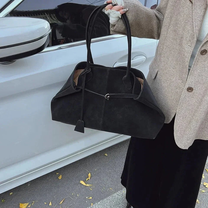 Sloane – Large Suede Shoulder Bag, Women's Work Tote Bag with Tie Detail