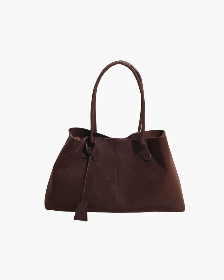 Sloane – Large Suede Shoulder Bag, Women's Work Tote Bag with Tie Detail