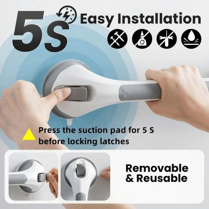 Shower Grab Bar Bathroom Safety Suction Cup Handle Easy Install