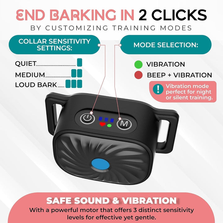Small Dog Anti-Bark Collar Vibration Sound Training Features
