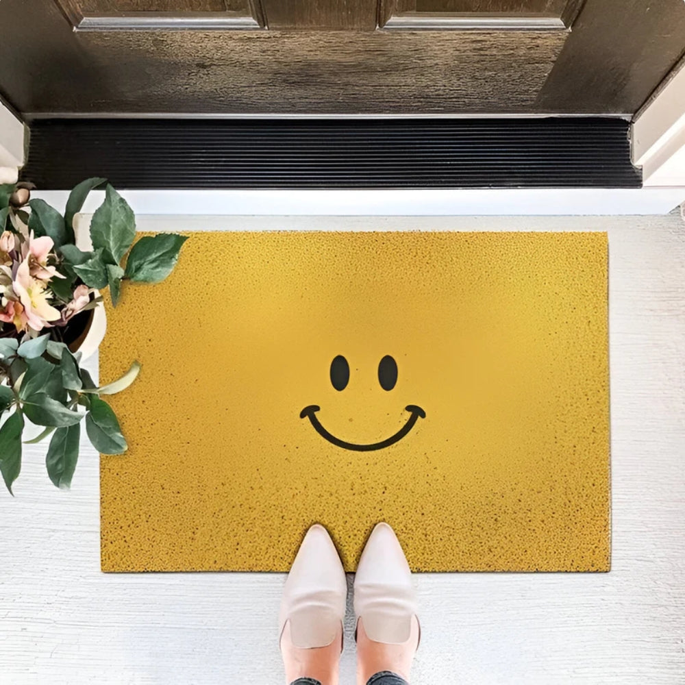Cheerful Smiley Face Welcome Mat - Non-Slip Entrance Rug for Indoor & Outdoor