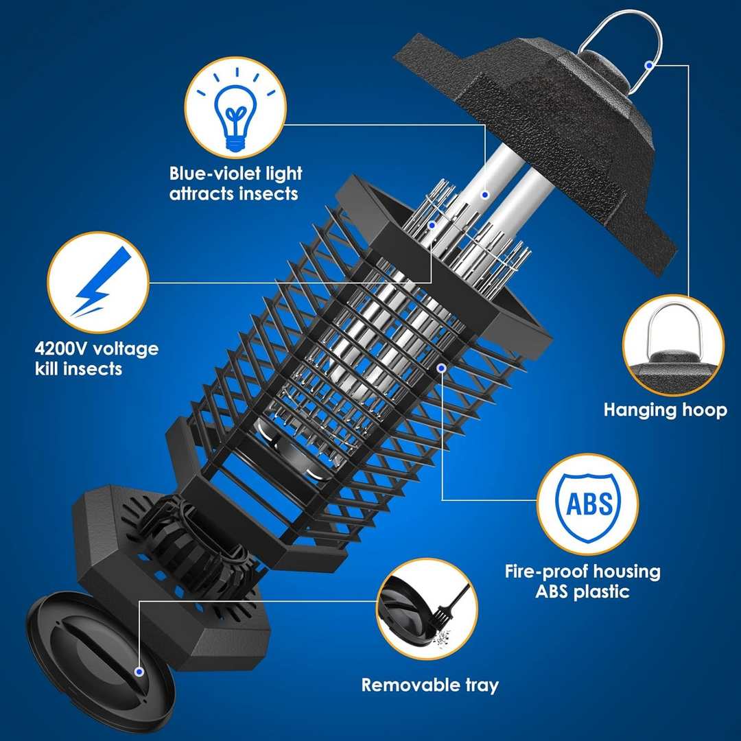 UV Grid Flying Insect Eliminator with Steel Grid and Removable Insect Trap