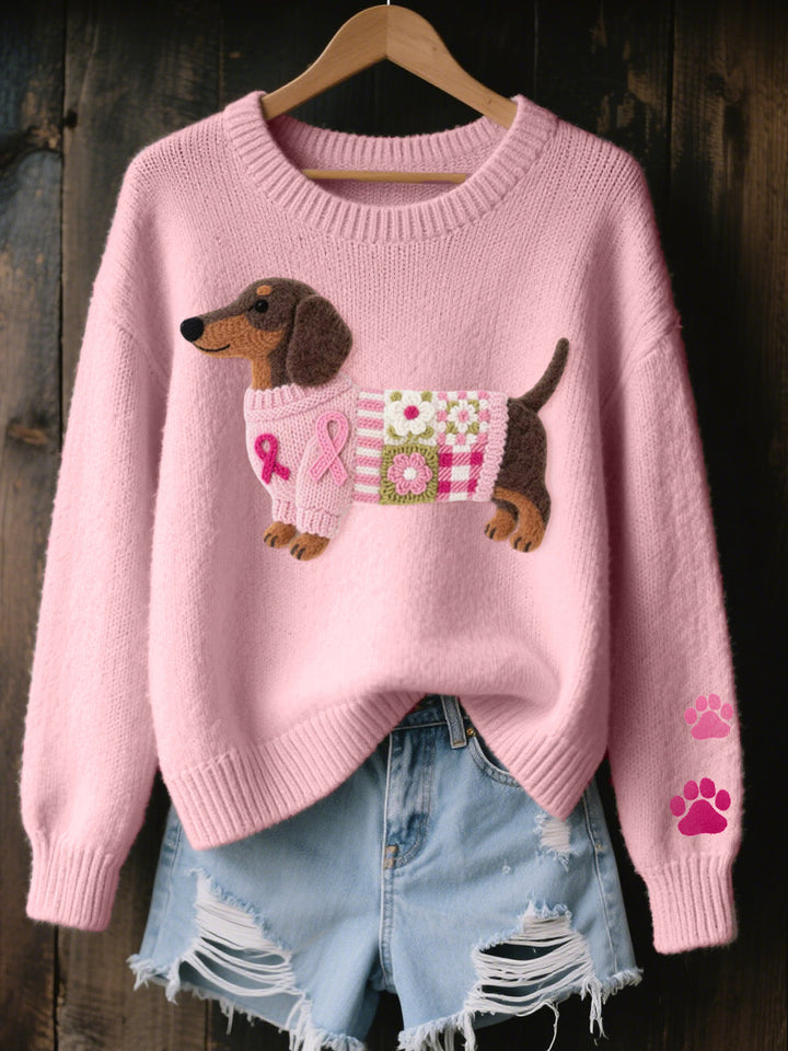 Soft Women's Sweater with Cute Dog Print and Long Sleeves