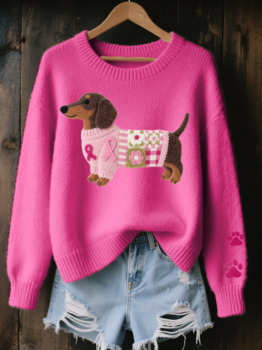 Soft Women's Sweater with Cute Dog Print and Long Sleeves