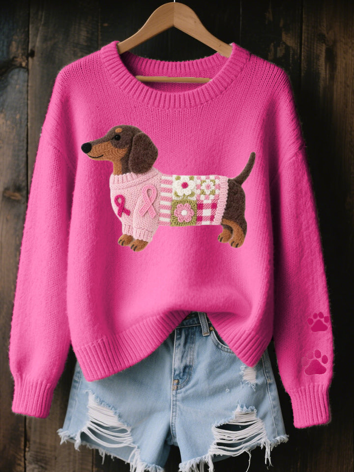 Soft Women's Sweater with Cute Dog Print and Long Sleeves