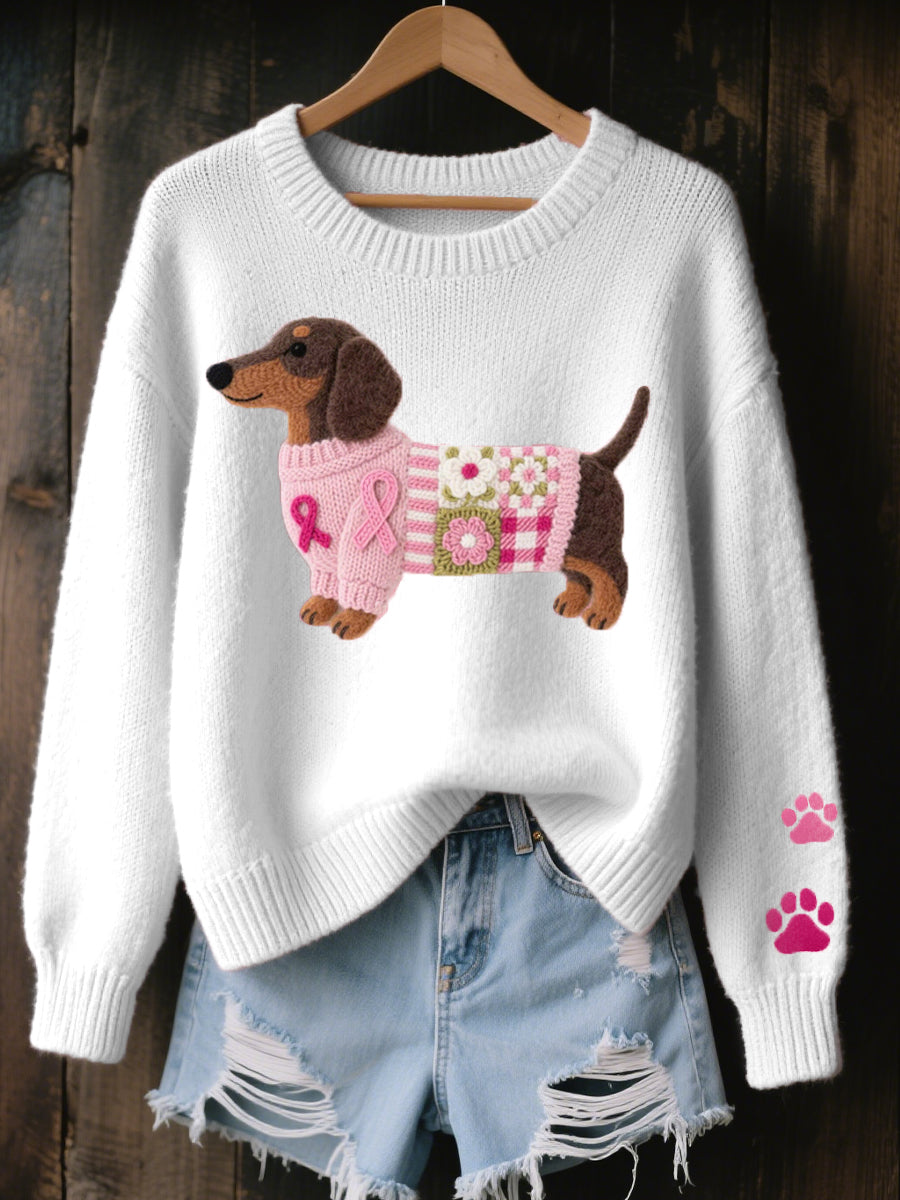 Soft Women's Sweater with Cute Dog Print and Long Sleeves