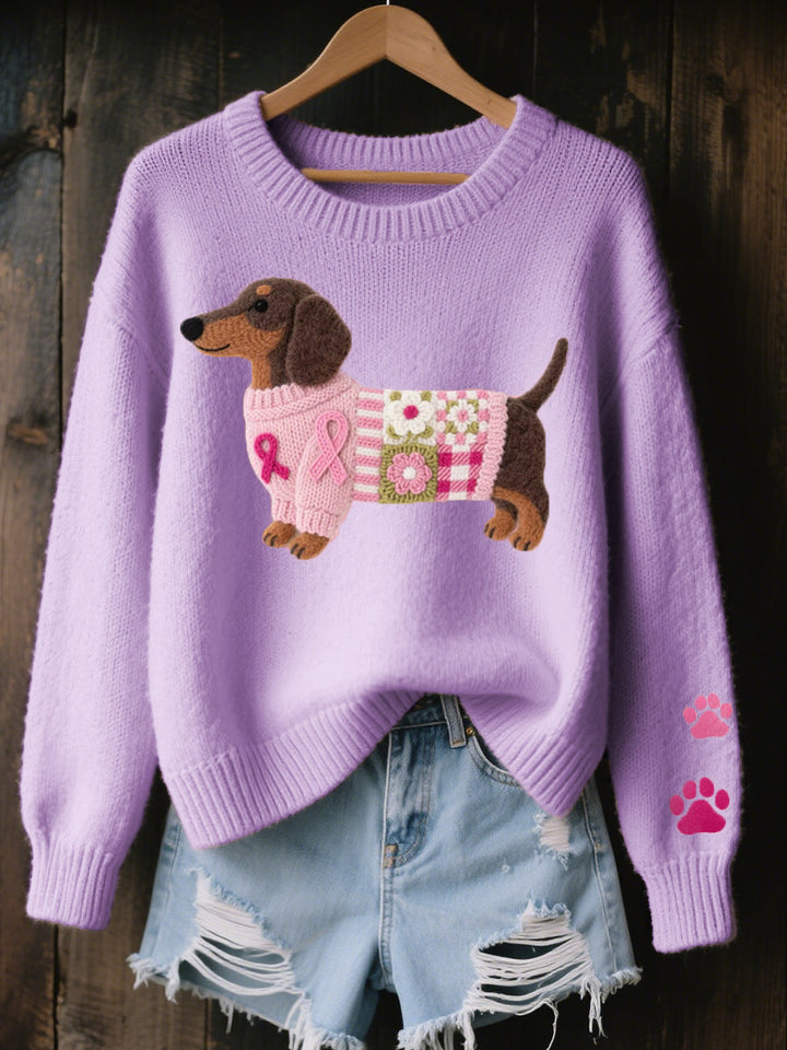 Soft Women's Sweater with Cute Dog Print and Long Sleeves