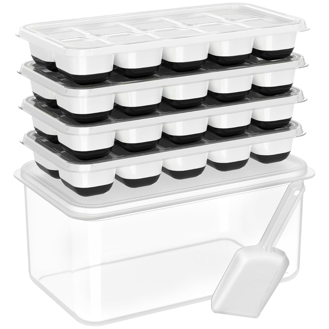 Premium Stackable Silicone Ice Cube Tray Set with Freezer Storage Box - 4 Pack