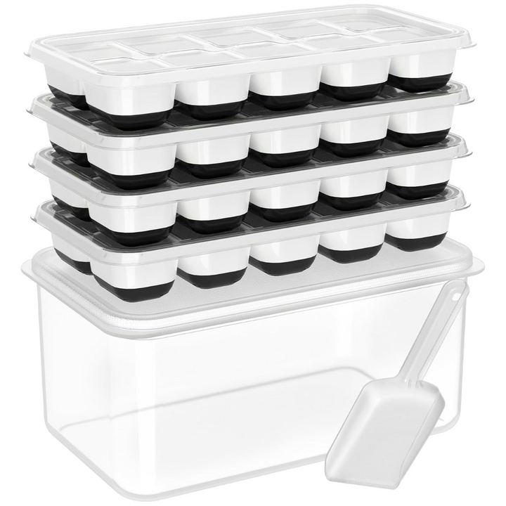 Premium Stackable Silicone Ice Cube Tray Set with Freezer Storage Box - 4 Pack