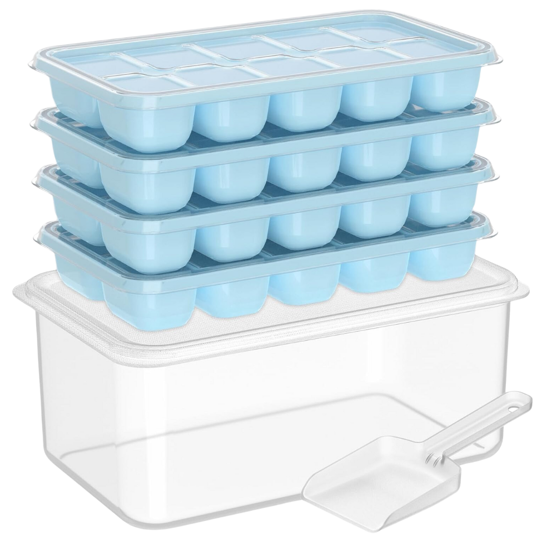 Premium Stackable Silicone Ice Cube Tray Set with Freezer Storage Box - 4 Pack