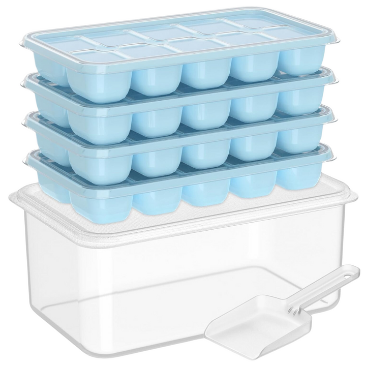 Premium Stackable Silicone Ice Cube Tray Set with Freezer Storage Box - 4 Pack