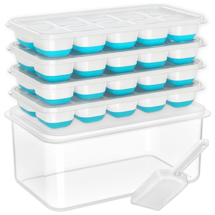 Premium Stackable Silicone Ice Cube Tray Set with Freezer Storage Box - 4 Pack