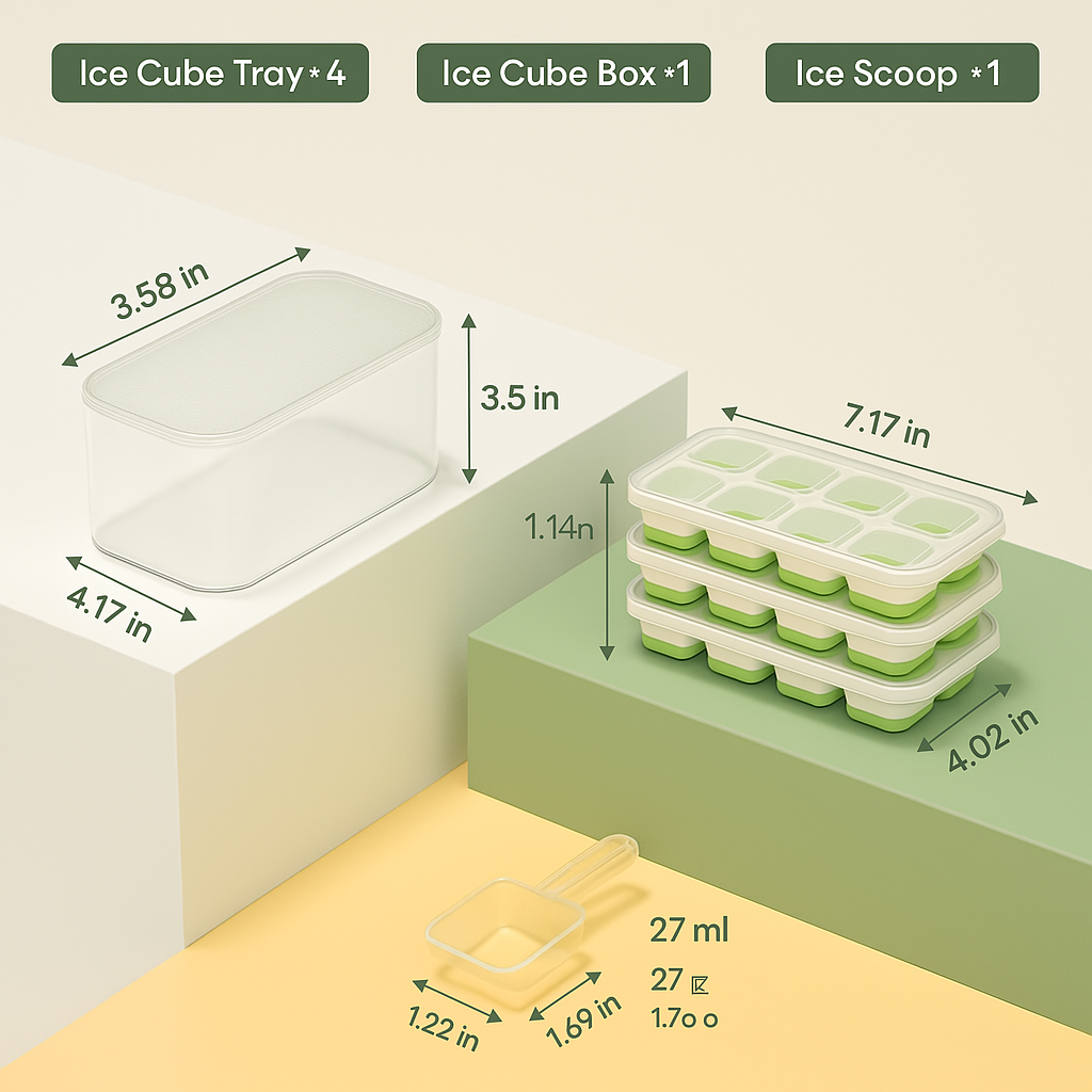 Premium Stackable Silicone Ice Cube Tray Set with Freezer Storage Box - 4 Pack