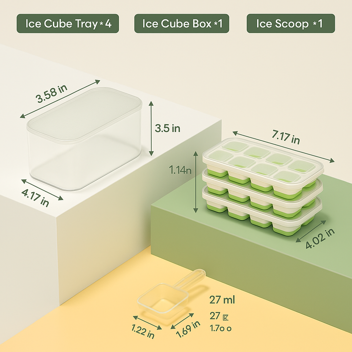 Premium Stackable Silicone Ice Cube Tray Set with Freezer Storage Box - 4 Pack