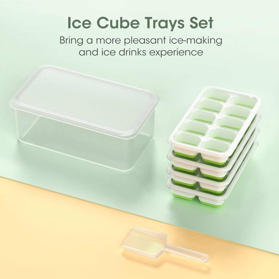 Premium Stackable Silicone Ice Cube Tray Set with Freezer Storage Box - 4 Pack