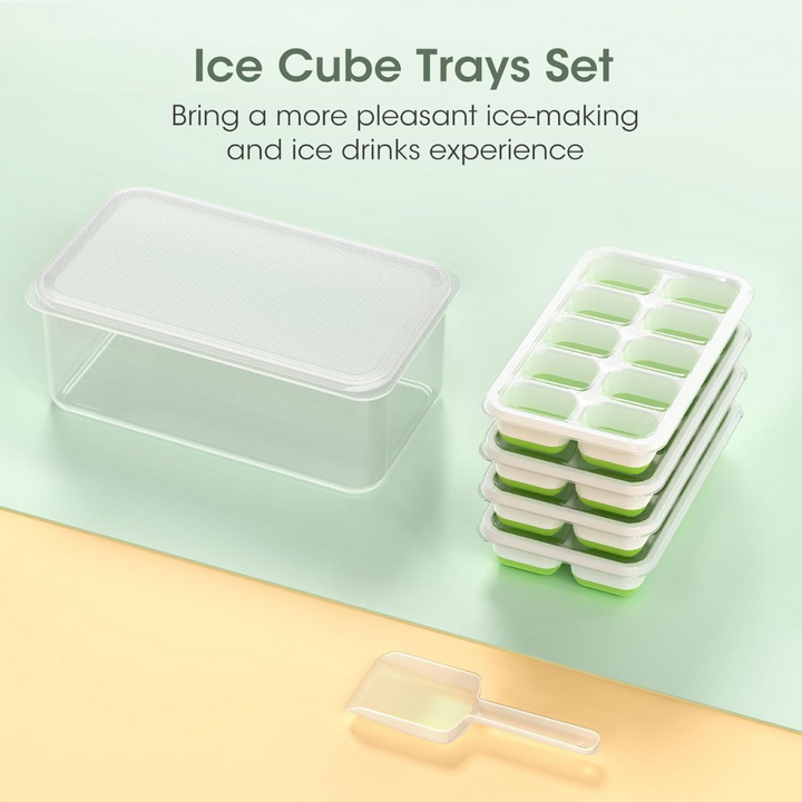 Premium Stackable Silicone Ice Cube Tray Set with Freezer Storage Box - 4 Pack