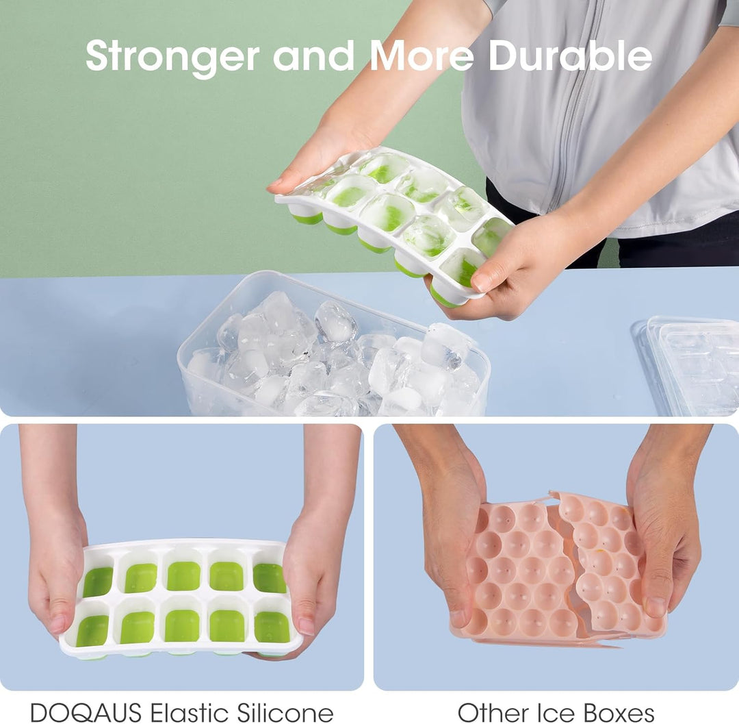 Premium Stackable Silicone Ice Cube Tray Set with Freezer Storage Box - 4 Pack