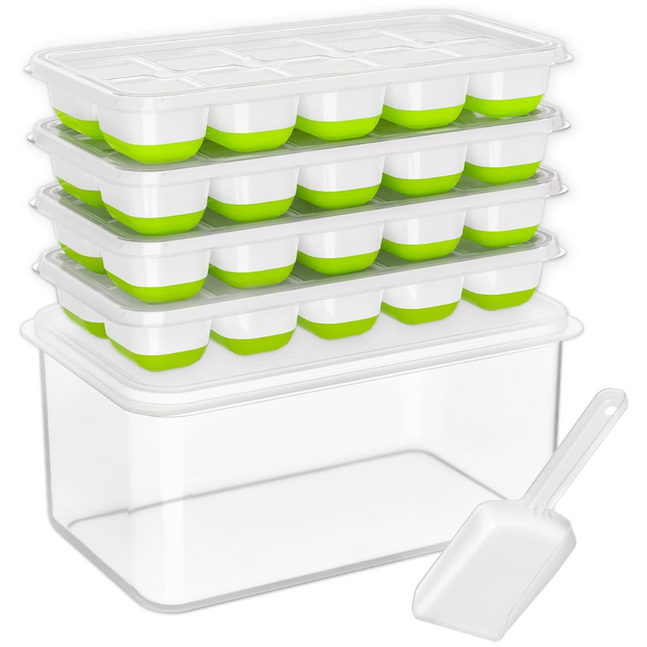 Premium Stackable Silicone Ice Cube Tray Set with Freezer Storage Box - 4 Pack