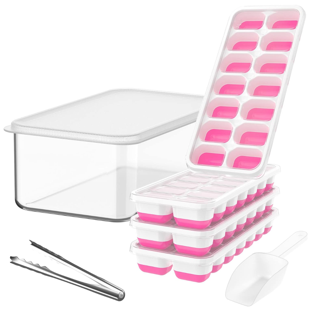 Premium Stackable Silicone Ice Cube Tray Set with Freezer Storage Box - 4 Pack