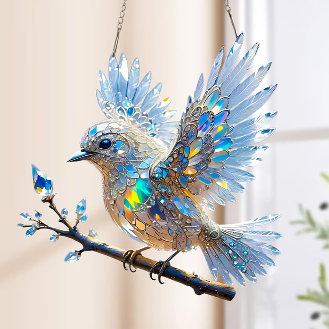 Bluebird Stained Glass Window Hanging - Home and Garden Decor