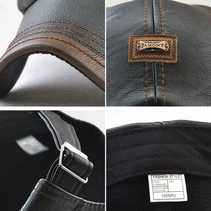 Unisex PU Leather Cap – Adjustable and Insulated