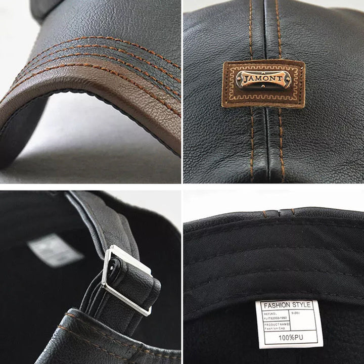 Unisex PU Leather Cap – Adjustable and Insulated