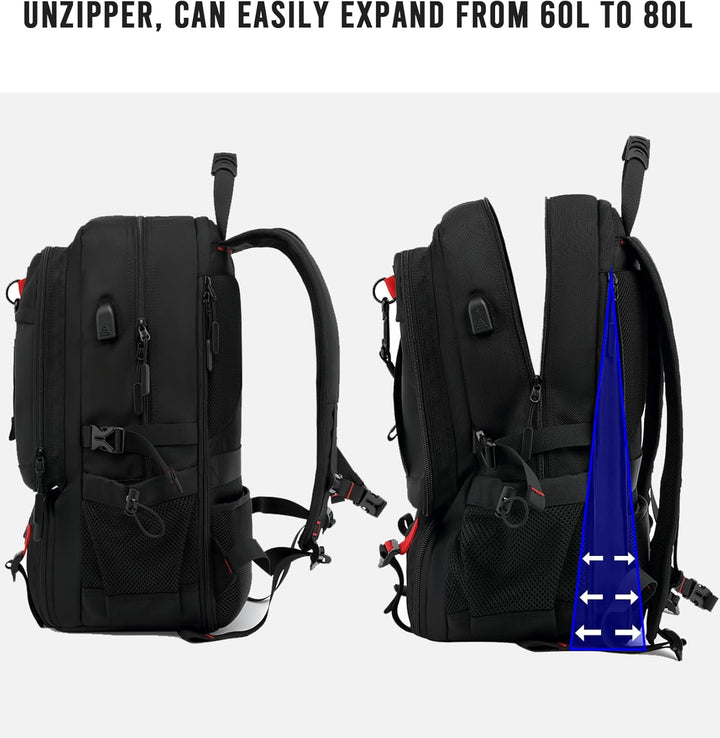Elite Adventure 60L Expandable Travel Backpack with USB Charging